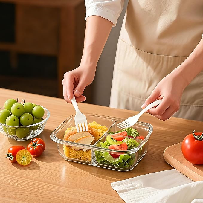 BAYZZ 5 Pack 35 Oz Glass Meal Prep Containers 3 Compartments, Glass Food Storage Containers, Lunch Bento Box with Airtight Lids, Microwave, Freezer & Dishwasher Safe, Green