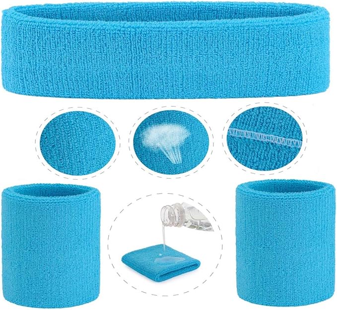 ONUPGO 6 Pieces Sweatbands Set - Sports Headbands Wristbands for Men & Women,Cotton Terry Cloth Sweatband for Tennis,Basketball,Gym,Working Out - Moisture Wicking Elasticity