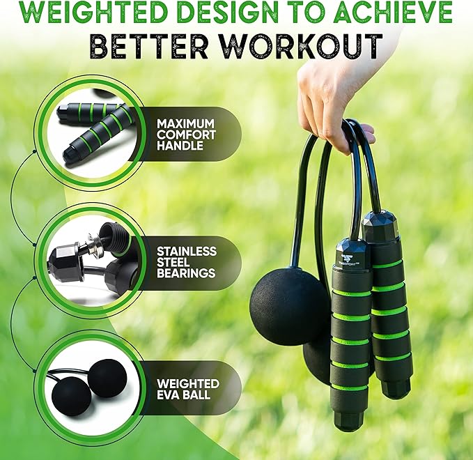 Weighted Cordless Jump Rope - Adjustable Length Ropes Ropeless Jump Rope For Beach Body - Eliminate Dad Bod With Indoor Jumprope - Cordless Jumping Rope Great For Improving Fitness In Small Spaces
