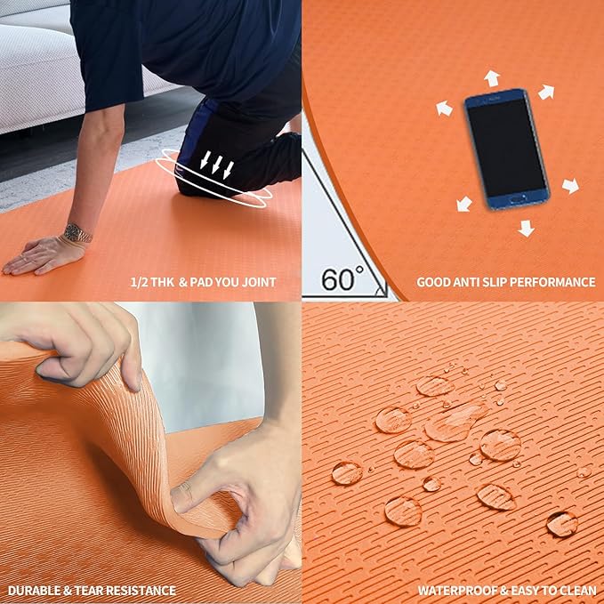 Hatha Yoga Large TPE Yoga Mat 6'x4'x1/2" Extra Thick Non-Slip Exercise Mat - for Yoga Pilates & Home Gym Workouts