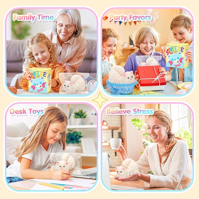 Big Squeeze Cat Toys with Basket,Soft Cat Squishies Sensory Fidget Toys for Stress Anxiety Relief, Sticky Toys Party Favors Christmas Birthday Gift for Kids Teens