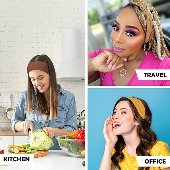 Multicolor Headbands Pack - 08 Elastic, Trendy Boho Headbands for Women, Girls, Exercise & Yoga (Spring)