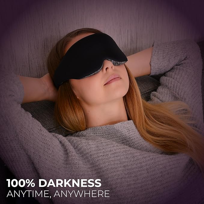 Sleep Mask for Side Sleepers – Exclusively Designed for Menopause, Insomnia, and Sleep Disorders, Light Blocking 4D Eye Mask with Adjustable Fit, Includes Earplugs & Travel Pouch