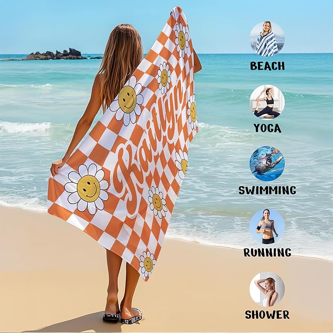 JML Personalized Beach Towel with Name, Custom Flower Beach Towel, Customized Microfiber Pool Towel, Quick Dry & Absorbent Swim Towel for Adult,Anniversary, Birthday, Summer Holiday,Vacation