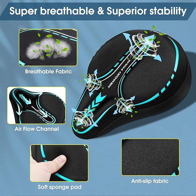 MSDADA New Large Gel Bike Seat Cover, Extra Soft Bike Seat Cushion for Men Women Comfort Wide, Fits Indoor/Outdoor/Exercise Bikes (11.22 inch x 10.03 inch)