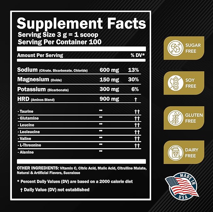 HRDWRK - Electrolytes Powder Keto Hydration Sugar Free with Magnesium, Potassium and Sodium - 100 Servings | Boost Endurance and Reduce Fatigue with This Electrolytes Supplement - Maximum Hydration