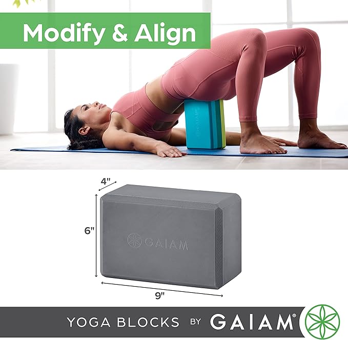 Gaiam Yoga Block - Supportive Latex-Free Eva Foam - Soft Non-Slip Surface with Beveled Edges for Yoga, Pilates, Meditation - Yoga Accessories for Stability, Balance, Deepen Stretches