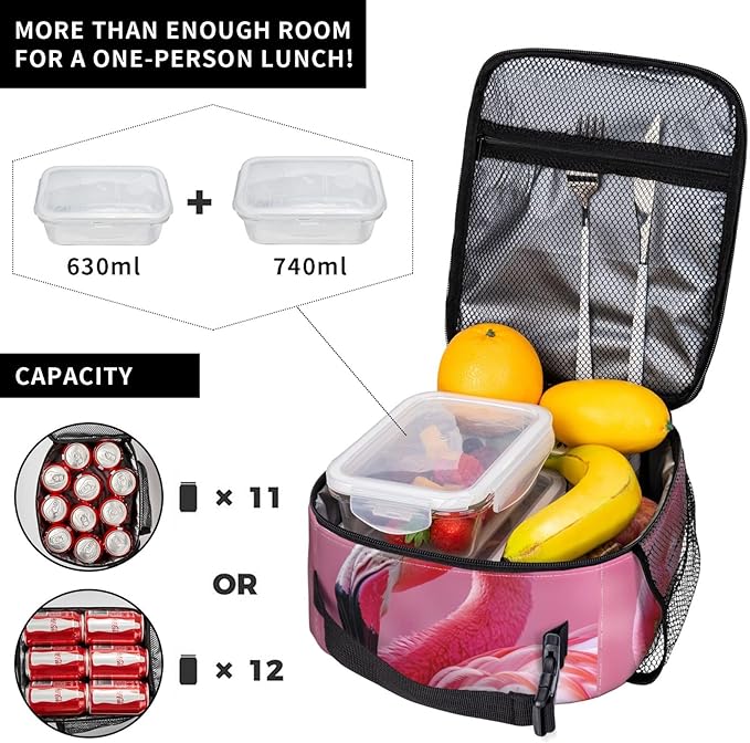 Lunch Box for Women Men, Pink Cute Flamingo Insulated Lunch Box Reusable Portable Lunch Bag Cooler Tote Waterproof Lunch Container for Office Picnic Work Travel Hiking