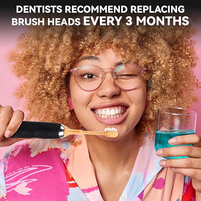 Bamboo Toothbrush Heads Compatible with AquaSonic, Soft Castor-Oil Bristles, Biodegradable Toothbrush Replacement Heads, Eco-Friendly & Daily Cleaning