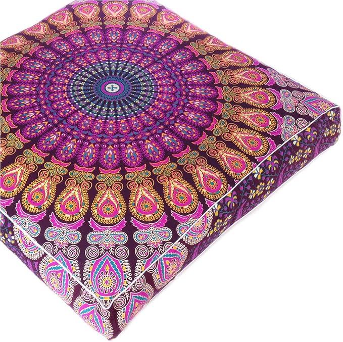 Eyes of India - Mandala Floor Pillow Cover Meditation Cushion Seating Throw Hippie Round Colorful Decorative Bohemian Indian Pouf Ottoman Handmade Cover ONLY (Purple 2, 35" x 35")