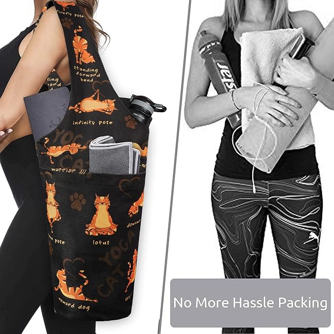 Fashion Printed Yoga Mat Bag with Large Side Pocket & Zipper Pocket Long Tote Yoga Bag Fit Most Size Mats - Holds More Yoga Accessories