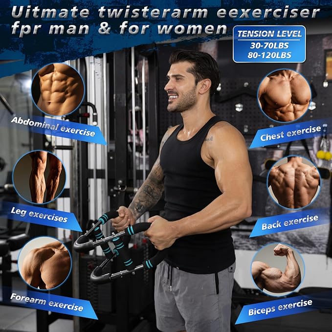 Twister Arm Trainer,30-120lb Adjustable,Chest Trainer for Men & Women with 4 Springs & Train Poster,Arm Trainer for Chest Clip Muscle & Arm Strength