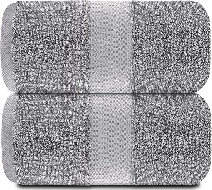 White Classic Luxury Soft Bath Sheet Towels - 650 GSM Cotton Luxury Bath Towels Extra Large 35x70 | Highly Absorbent and Quick Dry | Hotel Quality Extra Large Bath Towels Oversized, Light Grey, 2 Pack