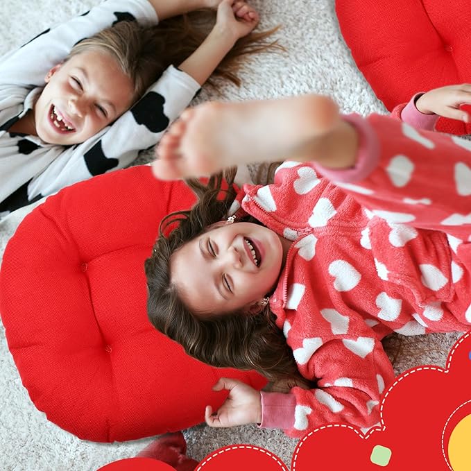 Fumete 8 Pcs 16 Inch Round Floor Cushions for Kids and Toddlers, Flexible Seating Classroom Furniture Floor Pillow for Home, Daycare, Preschool, Yoga and Meditation (Red)
