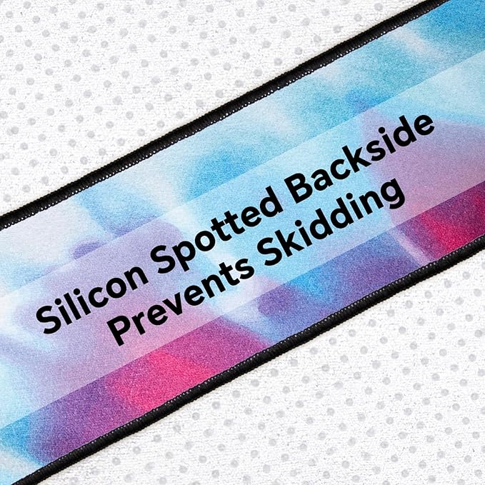 Colorful Star Yoga Towel with Corner Pockets, Non Slip Grip Dots Sweat Absorbent Hot Yoga Mat Towels, Yoga Blankets with Travel Bag, Mat Cover for Workout, Gym, Fitness - 70"x26", Pink Blue Tie-dye