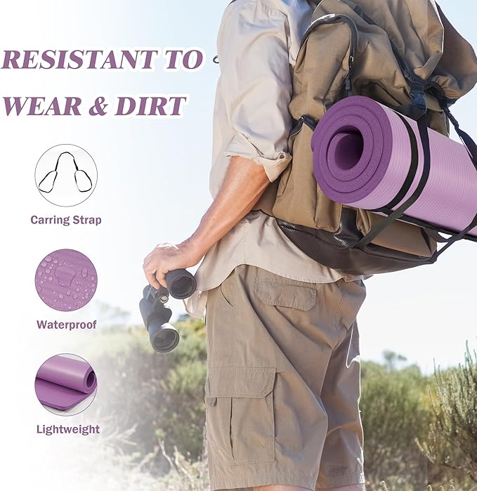 BalanceFrom GoCloud 71" x 24" All-Purpose 1-Inch Extra Thick Double-Sided Non-Slip High Density Anti-Tear Exercise Yoga Mat with Carrying Strap, Gray