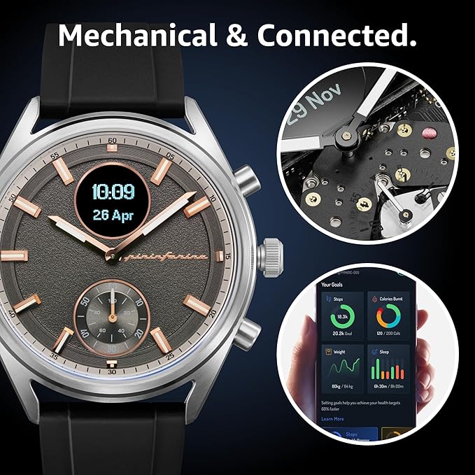 pininfarina Sport Sintesi Smart Watch, Heart Rate Monitoring, Fitness Tracker, FKM Strap, Sleep Monitoring, GPS Tracker, 30-Day Battery Life, Android & Apple Compatible