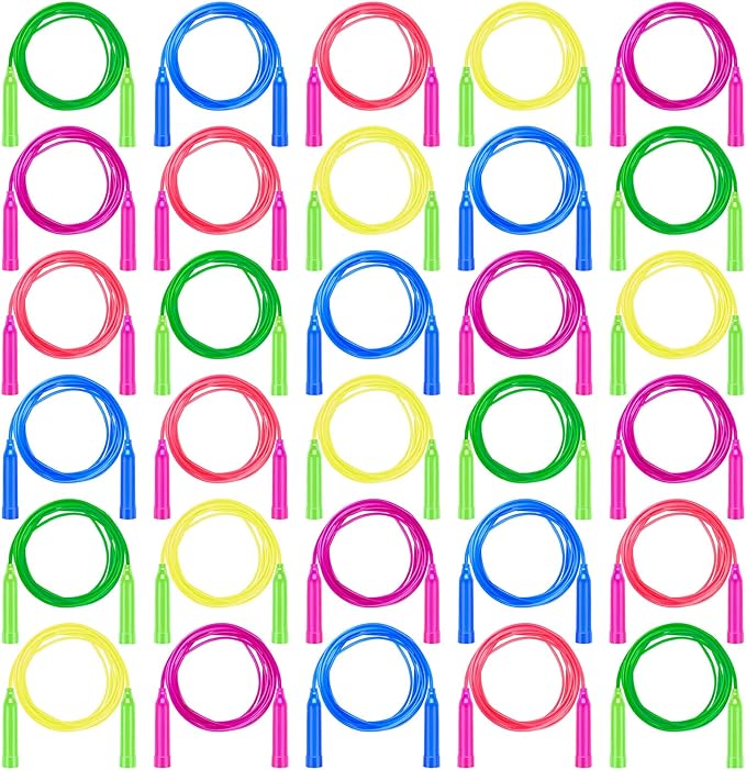 Aneco 30 Pack Kids Jump Rope Set 7.3 Feet Outdoor Jump Ropes Colorful Kids Jumping Ropes Great Sports Activities Birthday Party Favors Gifts