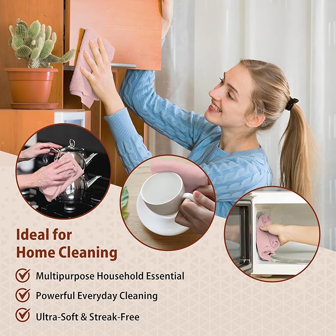 H4N Microfiber Cleaning Cloth Roll, 85 Pack Micro Fiber Cloth for Cleaning, Tear Away Towels, Ultra Absorbent, Non-Abrasive, Reusable and Washable Cleaning Supplies, 11.81" x 11.81", Pink