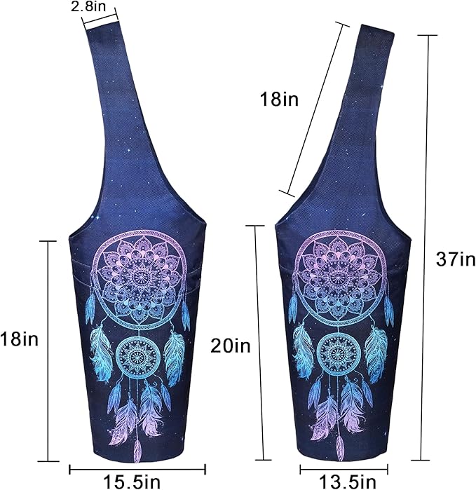 Fashion Printed Yoga Mat Bag with Large Side Pocket & Zipper Pocket Long Tote Yoga Bag Fit Most Size Mats - Holds More Yoga Accessories