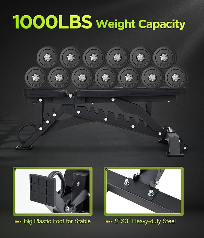 Heavy Duty Weight Bench 1000LB Capacity, Adjustable FID Workout Bench Weight Lifting, Bench Press for Gym and Home Gym