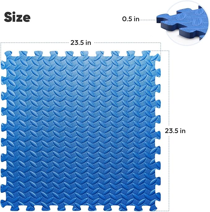 Home Gym Mat, Puzzle Exercise Mat, EVA Interlocking Foam Floor Tiles for Home Workout Equipment and Kids' Play Areas - Blue, 24 in x 24 in x ½ in - 24 Tiles (Blue, 24 Pack 96 sq ft)