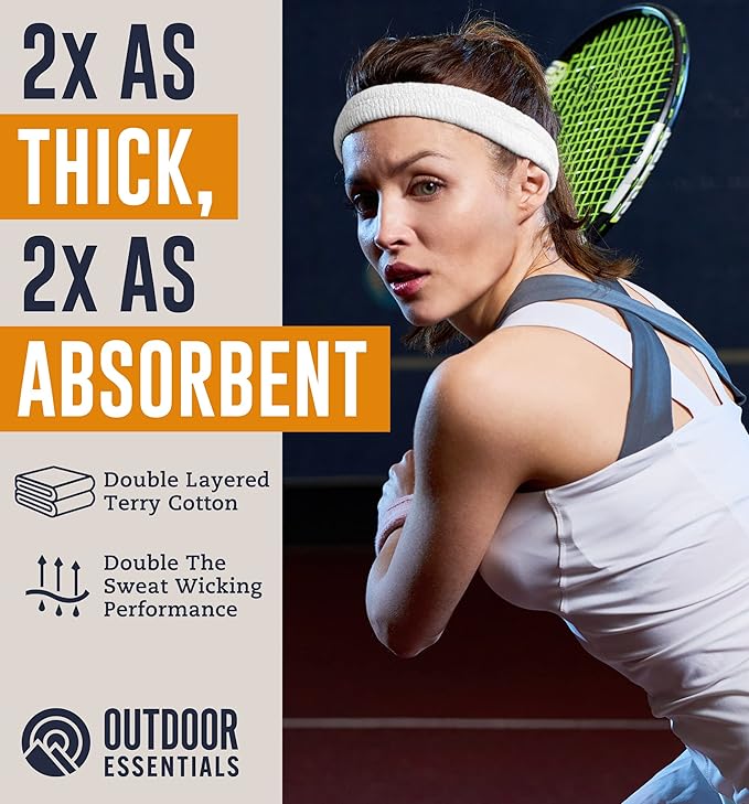 OutdoorEssentials Sweatbands & Wristbands - Wrist Sweat Bands Headbands for Men & Women - Multipack Terry Cloth Headbands or Wrist Bands for Working Out, Tennis, Basketball, Football, Gymnastics