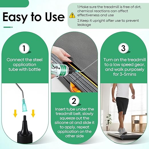 Treadmill Lubricant for Belt, 240ml/8oz 100% Silicone Oil High Temperature Resistant and Stable Walking Pad Lube with 2 Steel Application Tubes and Precision Screw Caps for Most Types of Treadmills