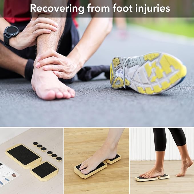 Ankle Balance Board, Foot Strengthener for Sprained, Wooden Foot Trainer with Non-Slip Pads for Plantar Fasciitis Relief, Posture Correction, Calf Stretching and Balance
