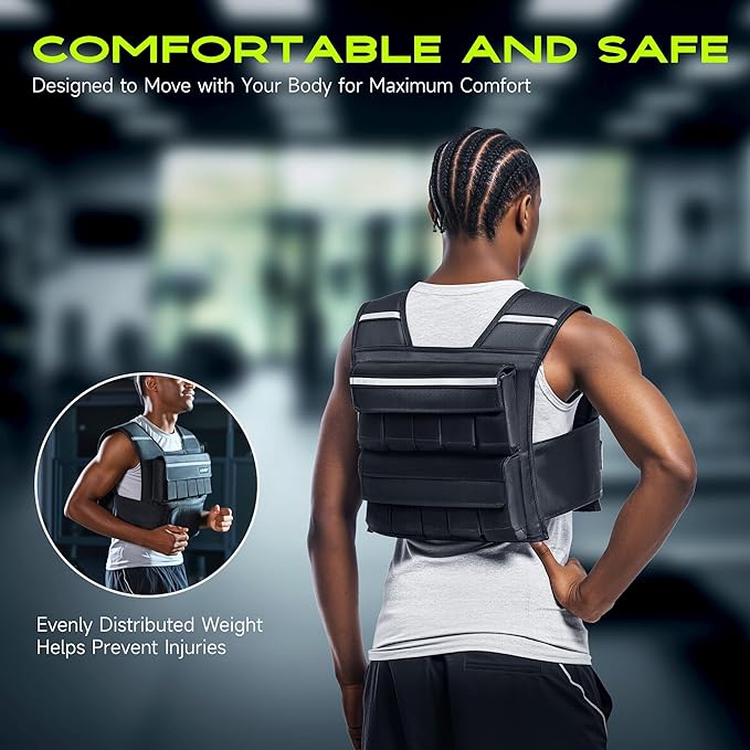 Adjustable Weighted Vest for Men Women, 20lb 30lb 45lb 60lb Weight Vest with 20 Removable Weights, Heavy Duty Running Vest with Reflective Strips for Walking Strength Training Calisthenics