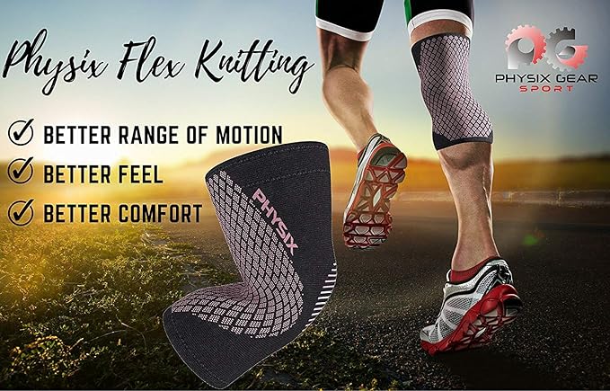 Physix Gear Knee Compression Sleeve for Men & Women - Best Compression Knee Brace for Walking, Running, Gym, Basketball, Weightlifting,Workout, Sports - Knee sleeves Support Compression & Stability