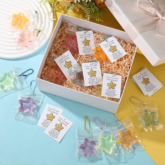 Wettarn 30 Sets Star Stress Balls with Motivational Cards Bulk Stress Relief Toys Classroom Prize Thank You Employee Appreciation Gift Halloween Trick or Treat Party Favors Christmas Stocking Stuffers