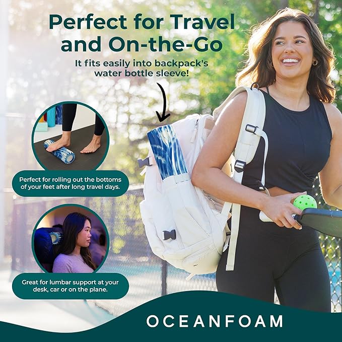 Oceanfoam Ripple Travel Foam Roller (11" x 3.35") Firm Mini Foam Roller for Physical Therapy, Deep Tissue Massage, Back Pain - High Density, Ergonomic Wave Textured - Yoga, Exercise (Royal Marbled)