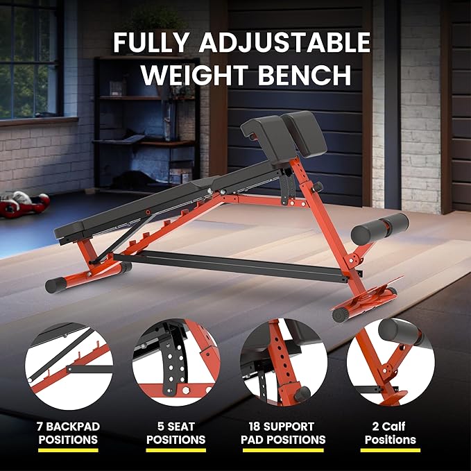 Fitness Reality 3-in-1 FID Weight Bench, Hyper Back Extension, Roman Chair, Adjustable Ab Sit up Bench, Incline Decline Bench