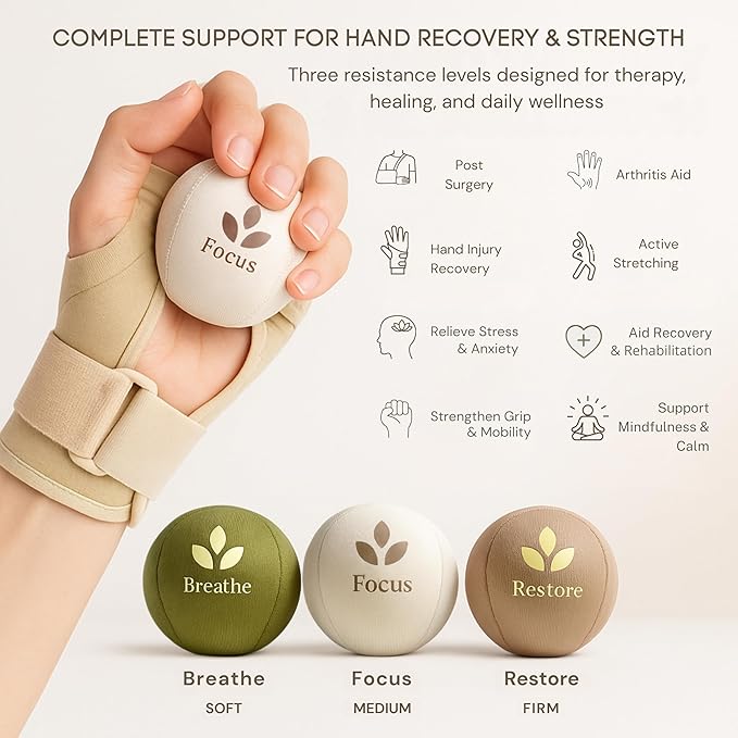 MellowMinds Stress Balls for Adults – 3-Pack Therapy & Sensory Balls for Stress Relief, Lycra + TPR, Anxiety & Focus – Calming Fidget Balls with 3 Resistance Levels – Giftable Set for Office & Home