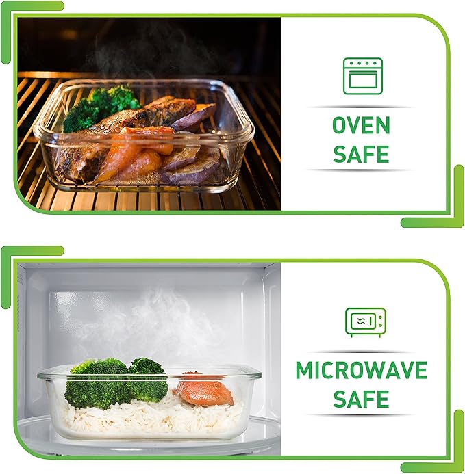 PrepNaturals 5 Pack 36 Oz Glass Meal Prep Containers - Dishwasher Microwave Freezer Oven Safe - Glass Storage Containers with Lids