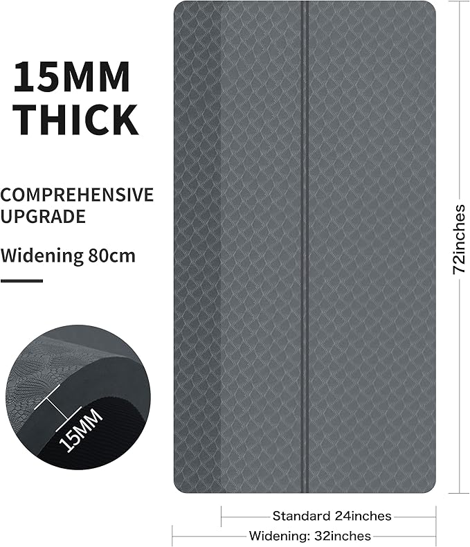 nuveti Large Exercise Mat - 15mm/20mm/30mm Thick Yoga Mat | Workout Mat for Fitness, Yoga, Pilates, Stretching & Floor Exercises for Women & Men with Free Carrying Bag