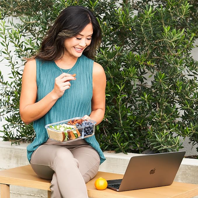 Bentgo Glass Lunch Box - Leak-Proof Bento-Style Food Container with Airtight Lid and Divided 3-Compartment Design - 5 Cup Capacity for Meal Prepping, and Portion-Controlled Meals for Adults (Purple)