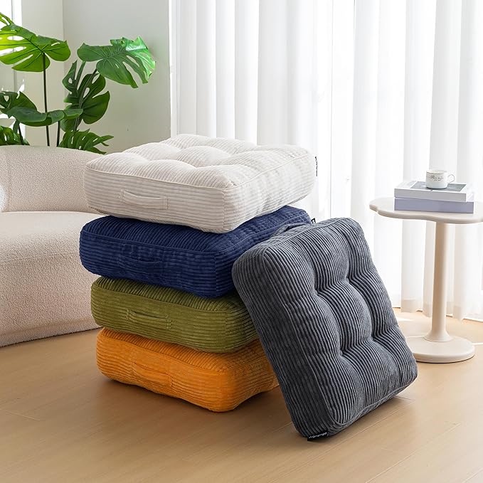 6" Washable Floor Pillow Cushion for Adults, Meditation Cushion Pillow, Large Square Floor Sitting, Removable Tufted Corduroy Cover, for Tatami Living Room or Yoga, 22x22 Inch, Machine Washable