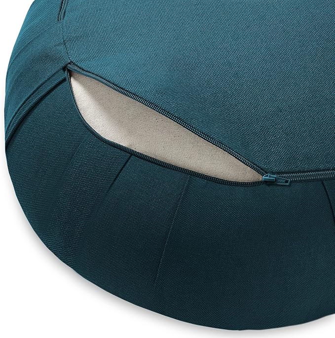 Zafu Meditation Cushion, 15" Round Buckwheat Yoga Pillow with Organic Cotton Cover