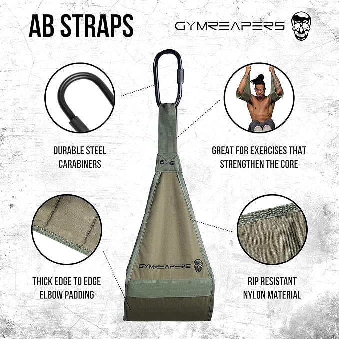 Gymreapers Hanging Ab Straps for Pull-Up Bar — Hang Bar Assist Strap & Strength Workout Exercise Equipment, Padded Adjustable Arm Supports with 2 Steel Carabiners for Leg Raises, Abdominal & Core Training