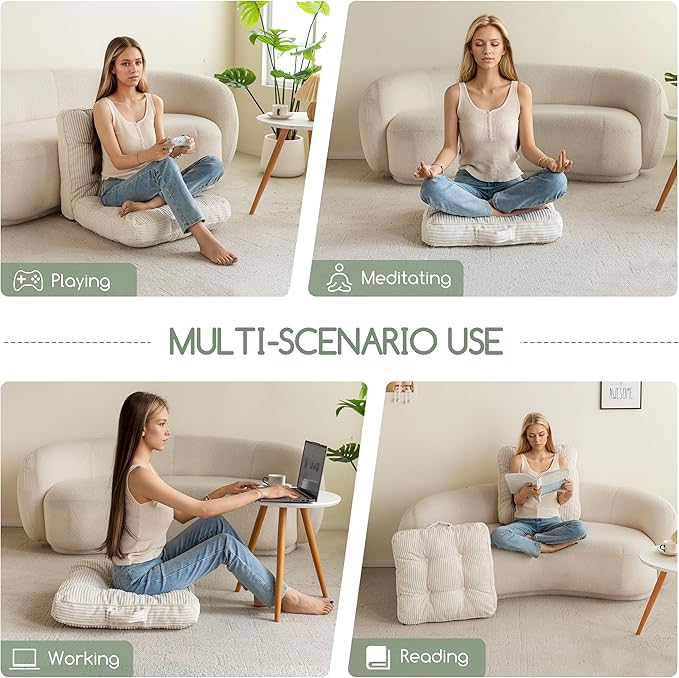 HIGOGOGO Washable Floor Pillow Cushion for Adults, Meditation Cushion Pillow, Large Square Floor Sitting, Removable Tufted Corduroy Cover, for Tatami Living Room or Yoga, 22x22 Inch, Machine Washable