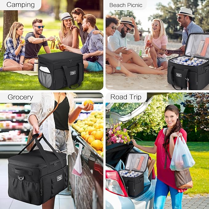 SUNUP 48 Cans Soft Sided Insulated Cooler Bag, Collapsible Large Ice Chest, Portable Leak-Proof Cooler for Travel, Camping, Beach, Grocery