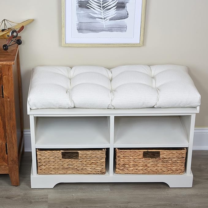 Klear Vu The Gripper Omega Non-Slip Tufted Bench Cushion for Indoor Furniture, Entryway Storage, Bay Window, Corner Nook or Piano Seat, 33 Inches, 01 Ivory