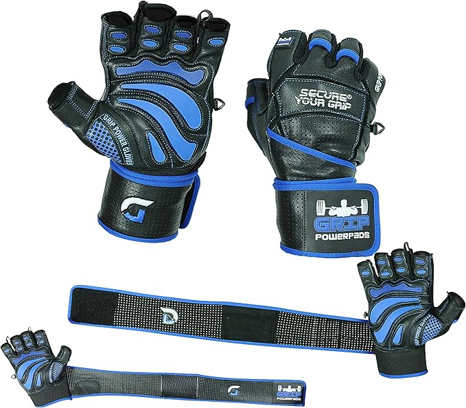 Elite Leather Gym Gloves with Built in 2" Wide Wrist Wraps Grip & Design for Weightlifting Power Lifting Bodybuilding & Strength Training Workout Exercises