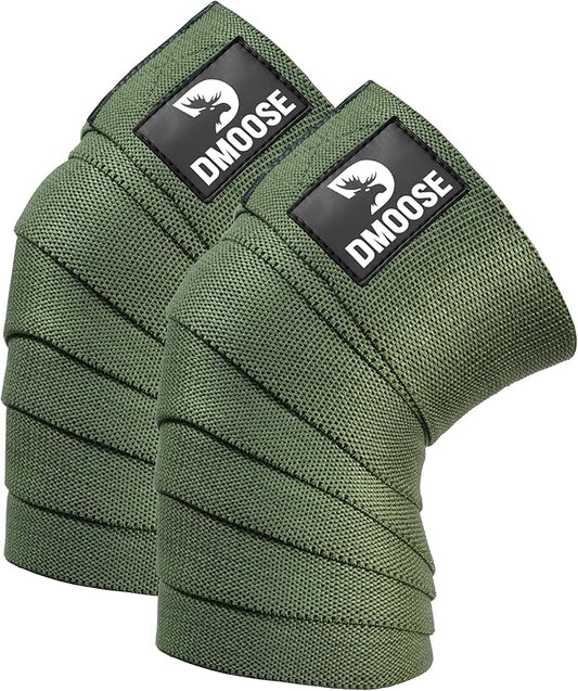 DMoose Fitness Knee Wraps for Weightlifting (Pair) – 78” Gym Brace Straps for Joint Stability & Pain Relief - Perfect for Squats & Working Out - USPA Approved Knee Wrap Supports for Men and Women