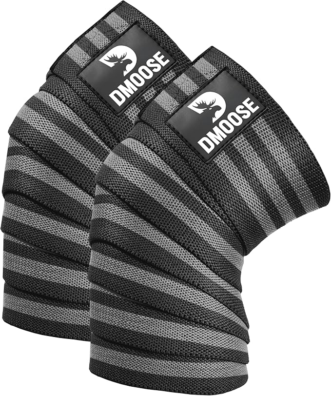 DMoose Fitness Knee Wraps for Weightlifting (Pair) – 78” Gym Brace Straps for Joint Stability & Pain Relief - Perfect for Squats & Working Out - USPA Approved Knee Wrap Supports for Men and Women