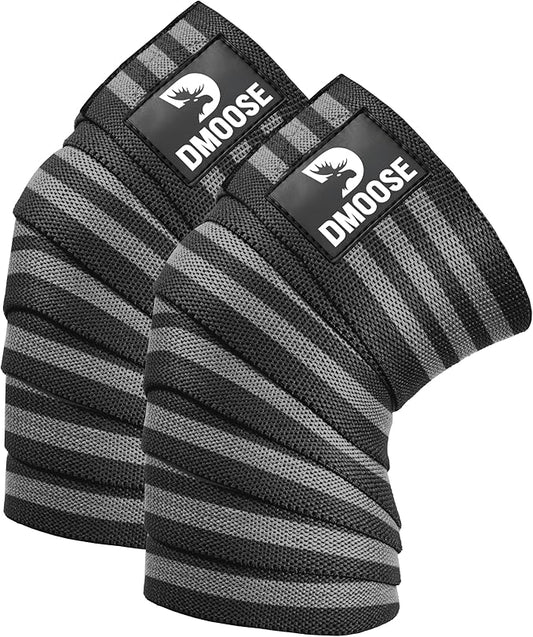 DMoose Fitness Knee Wraps for Weightlifting (Pair) – 78” Gym Brace Straps for Joint Stability & Pain Relief - Perfect for Squats & Working Out - USPA Approved Knee Wrap Supports for Men and Women