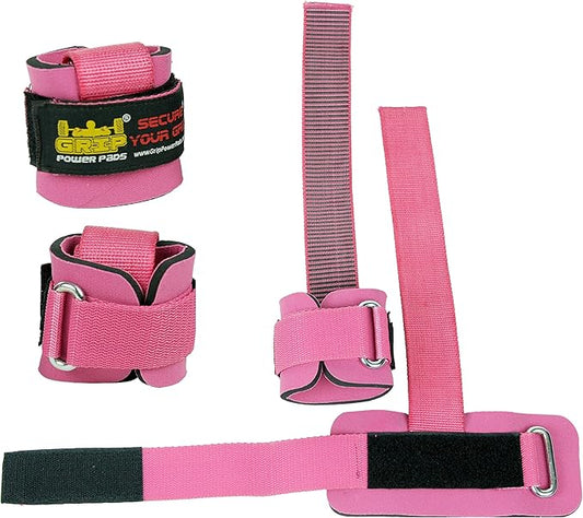 Heavy Duty Lifting Straps Neoprene Padded 1 Pair Wrist Wraps & Rubbery Grip Support Straps with Cotton Coated Rubber on One Side