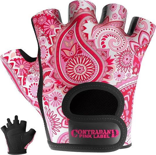 5387 Womens Design Series Paisley Print Lifting & Rowing Gloves (Pair) - Lightweight Vegan Medium Padded Microfiber Amara Leather w/Griplock Silicone